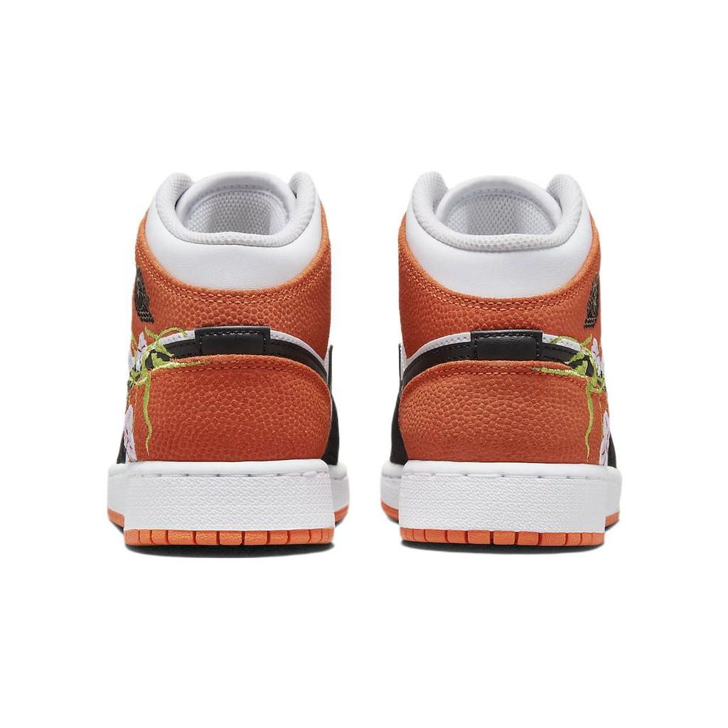 Детские кроссовки Air Jordan 1 Mid GS Floral Оранжевый Белый Черный DQ8390-100