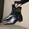 Остроносые короткие ботинки для женщин Новинка 2025 Осень и Зима Женские ботинки на толстом каблуке Повседневная женская обувь