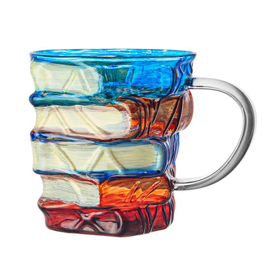 Artistic Book Stack Glass Coffee Mug Large Capacity Clear Glass Floating Effect Book Lover Gift
