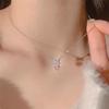 Zircon Bowknot Heart Pendant Necklaces Pink Heart Ladies Girls Elegant Clavicle Chain For Women Jewelry