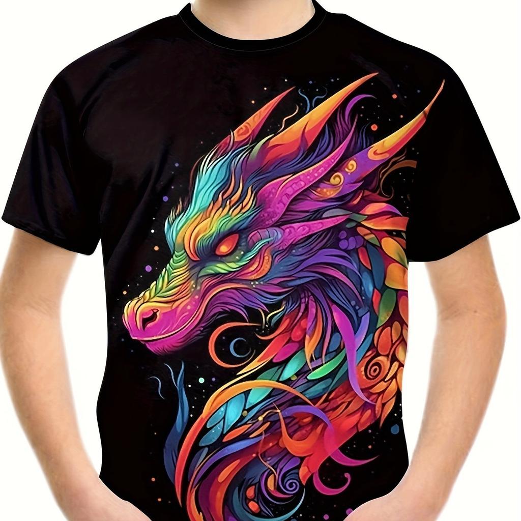 Детская одежда Футболки для мальчиков Детская футболка с коротким рукавом Стильный 3D-принт дракона Графи Повседневная летняя одежда для девочек Топы