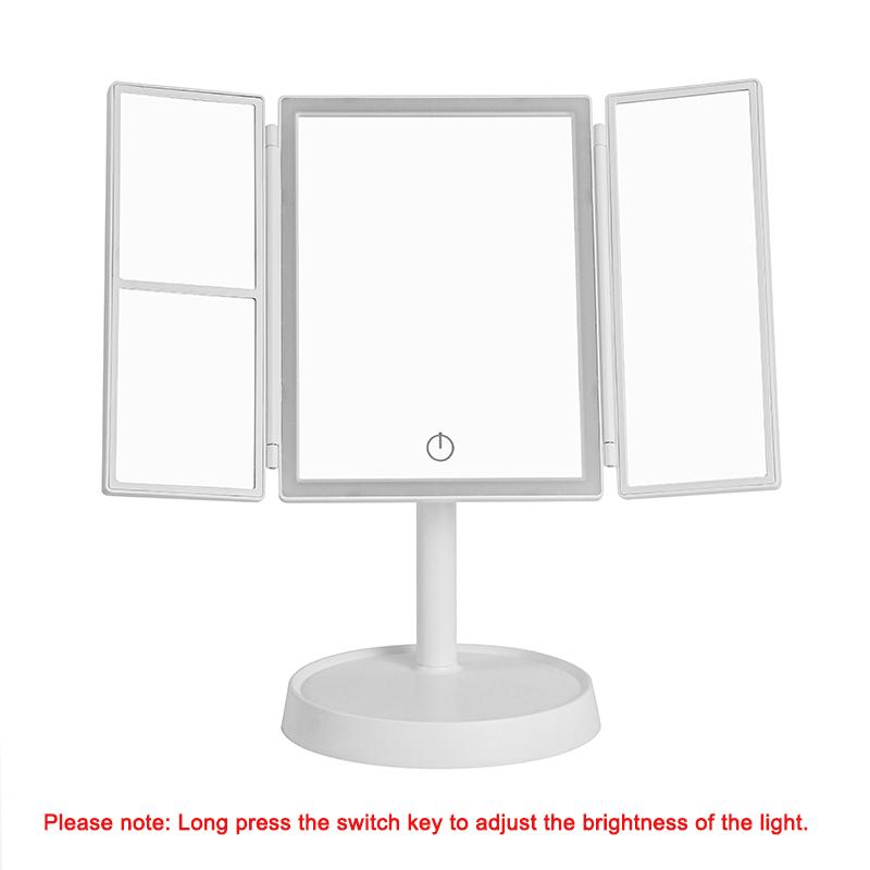 Складное зеркало для макияжа со светодиодной подсветкой, 3 тона подсветки, настольное косметическое зеркало, 2X/3X увеличение на 360°, регулируемое, перезаряжаемое