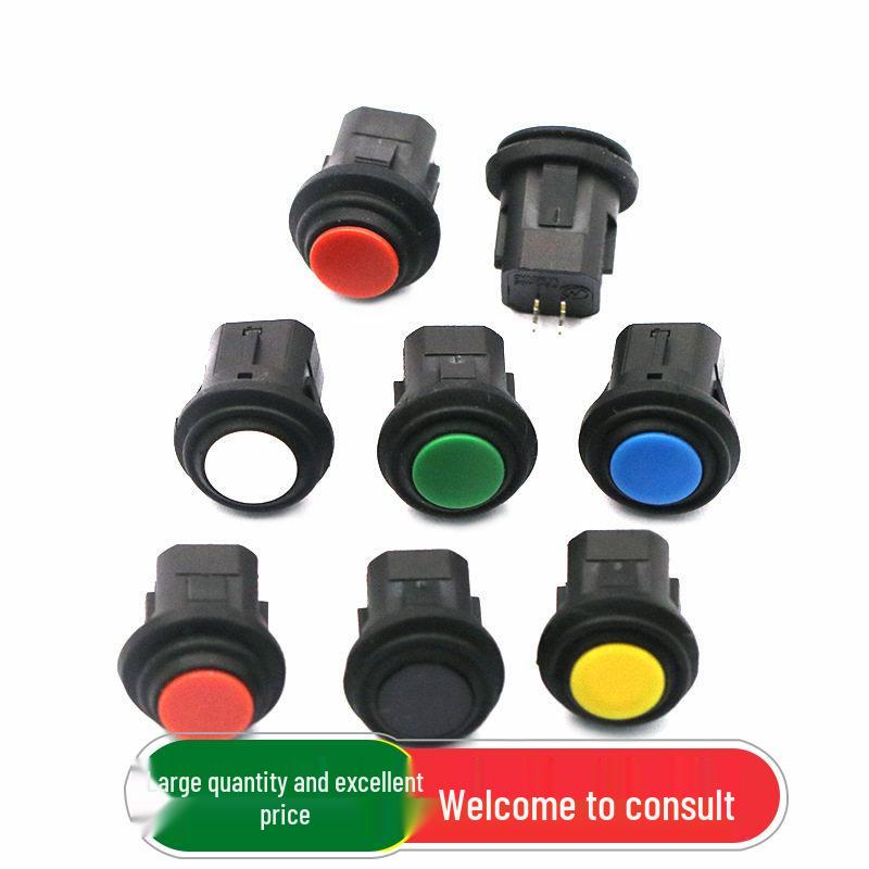 14MM Waterproof Button Switch PB-1405, Self-Reset, Self-Lock, Normally Open, Press-On, in Blue, White, Red, Green, Black.