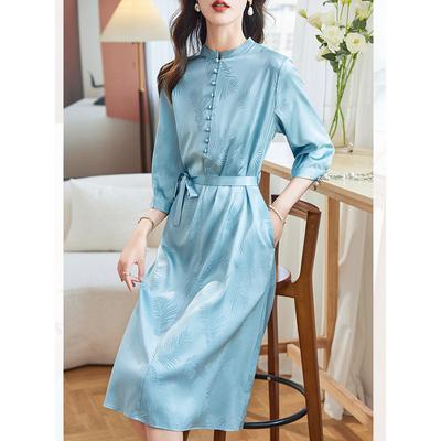 Шелковое платье женское летнее темпераментное большого размера на шнуровке жаккардовая юбка из тутового шелка