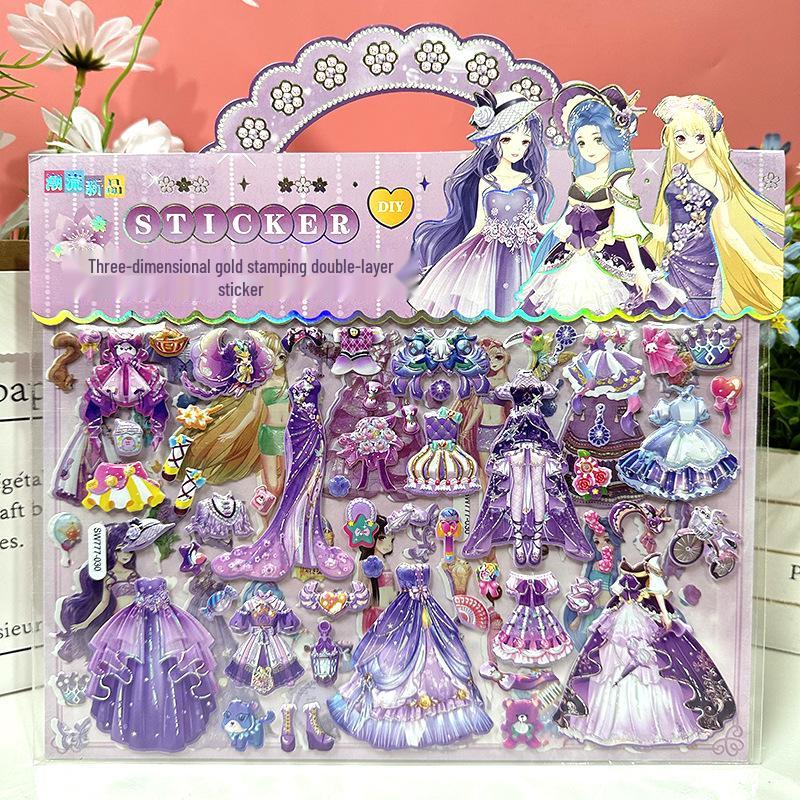 Princess Dress-Up 3D Sticker Set: Double-Layer Cartoon Character Dress and Paint Kit for Kids