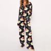 2 Pcs/Set Christmas Women Pajamas Suit Satin Santa Printing Lapel Long Sleeve Top Wide Leg Pants Sleepwear Casual Home Wear Clothes