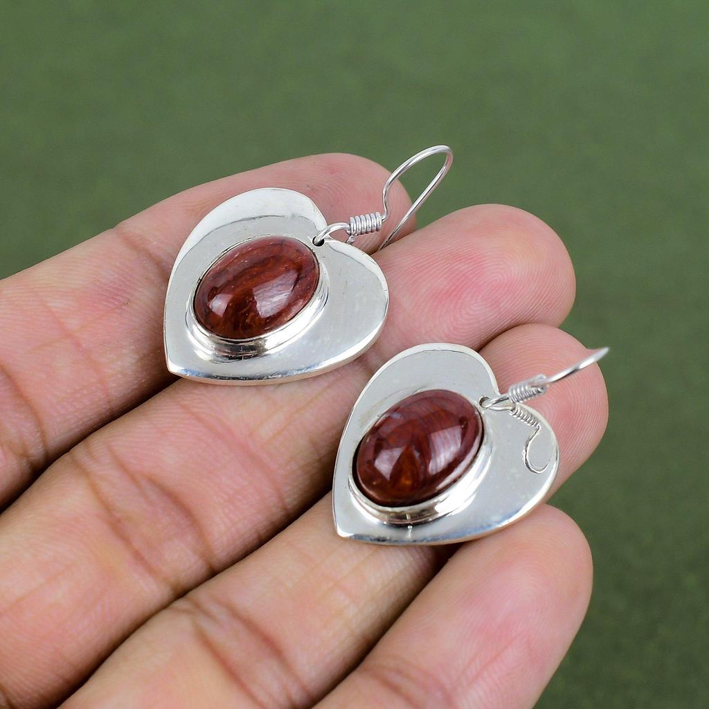 Серьга из красного змеиного яшмы Серьга из стерлингового серебра 925 пробы Ручная работа Длинная серьга Красная змеиная яшма Ювелирные изделия из камней Подарки для нее