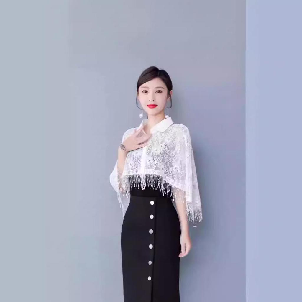 Женская изысканная шифоновая кружевная шаль - Накидка высокого класса, солнцезащитная и для защиты от кондиционера, для весны и осени. Идеальная верхняя одежда поверх плаща.