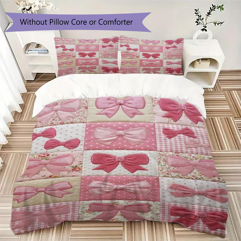 Gorgeous Bow Pattern Bedding uilt Set uilt Cover Pillowcase Home Decoration Birthday Gift (1 * duvet cover + 2 * pillowcase without core)112