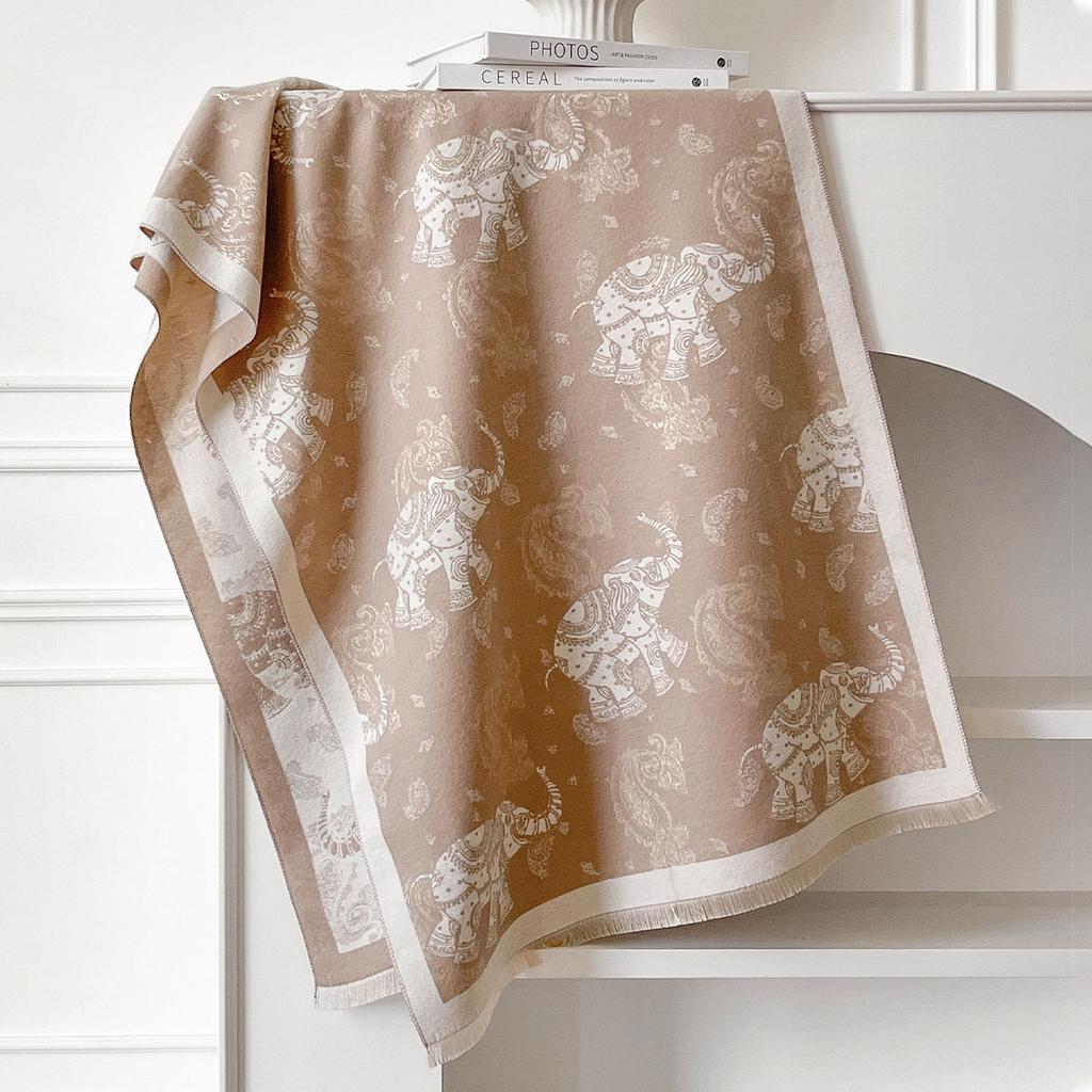 Новый зимний шарф с жаккардовым узором в виде слона из кашемира высокого качества для женщин, толстый платок-шаль, женский шерстяной шарф-пашмина