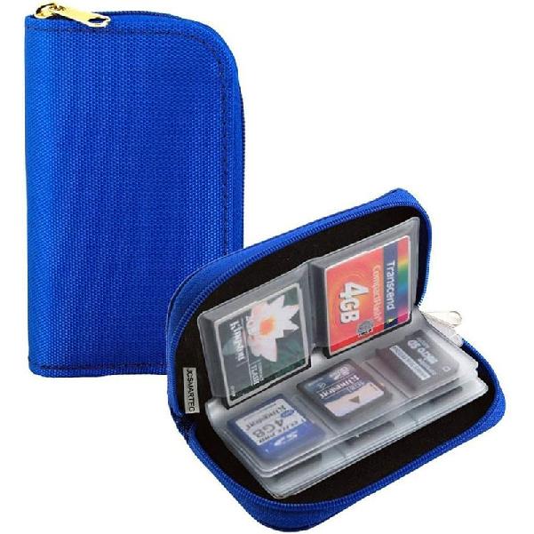 Memory Card Case - Carrying Case Suitable for Micro SD, Mini SD and 4X CF, Card Holder Bag Wallet for Media Storage Organization (Blue)