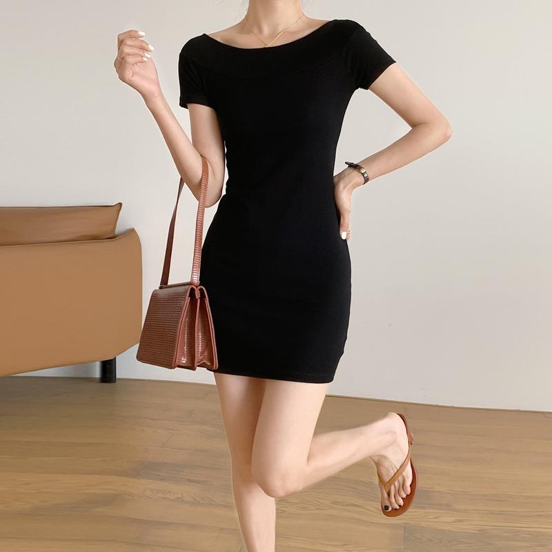 Женское платье на одно плечо с короткими рукавами, элегантное платье с сумкой на бедрах, короткое летнее платье