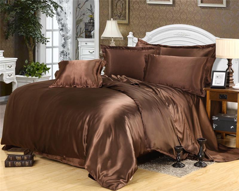 Красный свадебный набор из четырех предметов: Имитация шелка тутового дерева Пододеяльник и простыня однотонные, двуспальные, искусственный тенсел, сатин.