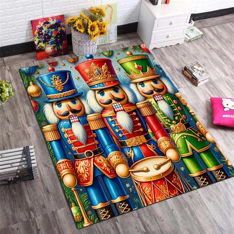 Colorful Nutcracker Soldier Trio Christmas Ornament Print Area Rug Non‑Slip Rectangular Floor Mat Home Decor