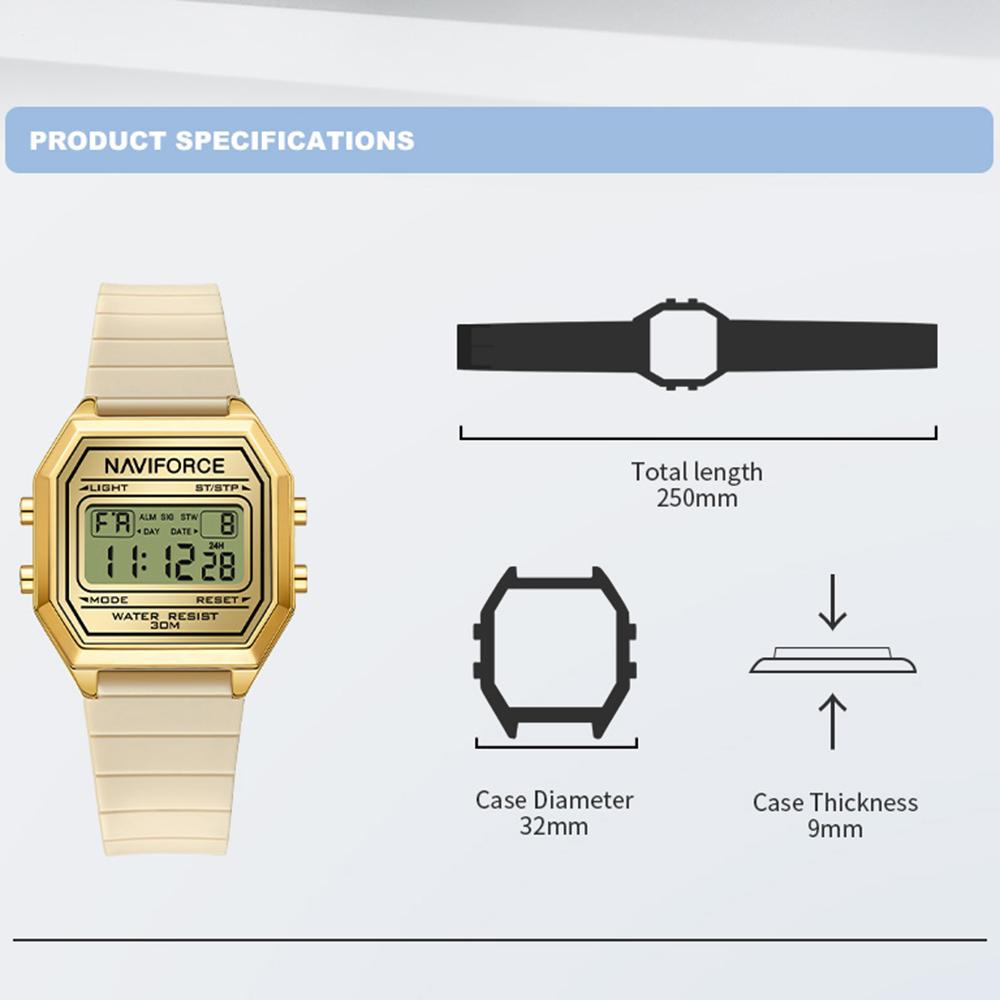 Naviforce Легкие цифровые часы для леди, женские, силиконовый ремешок, ночной узор, будильник, календарь, хронограф, водонепроницаемые, женские повседневные часы NF5063T