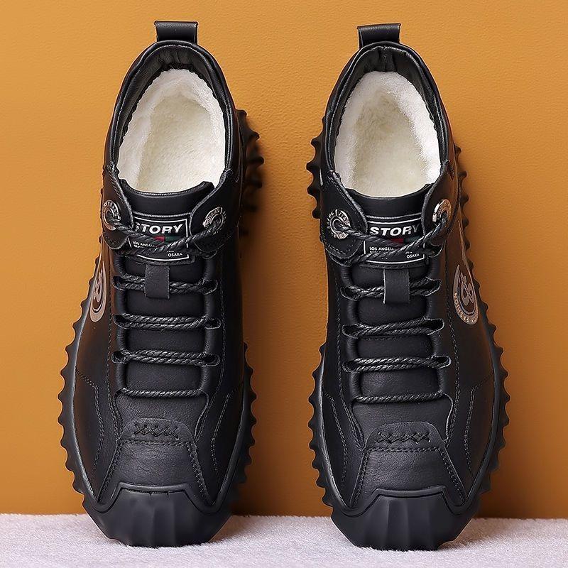 Флисовые зимние ботинки флисовые кожаные ботинки из коровьей кожи на платформе мужские хлопковые ботинки с мехом цельнокроеные мужские ботинки