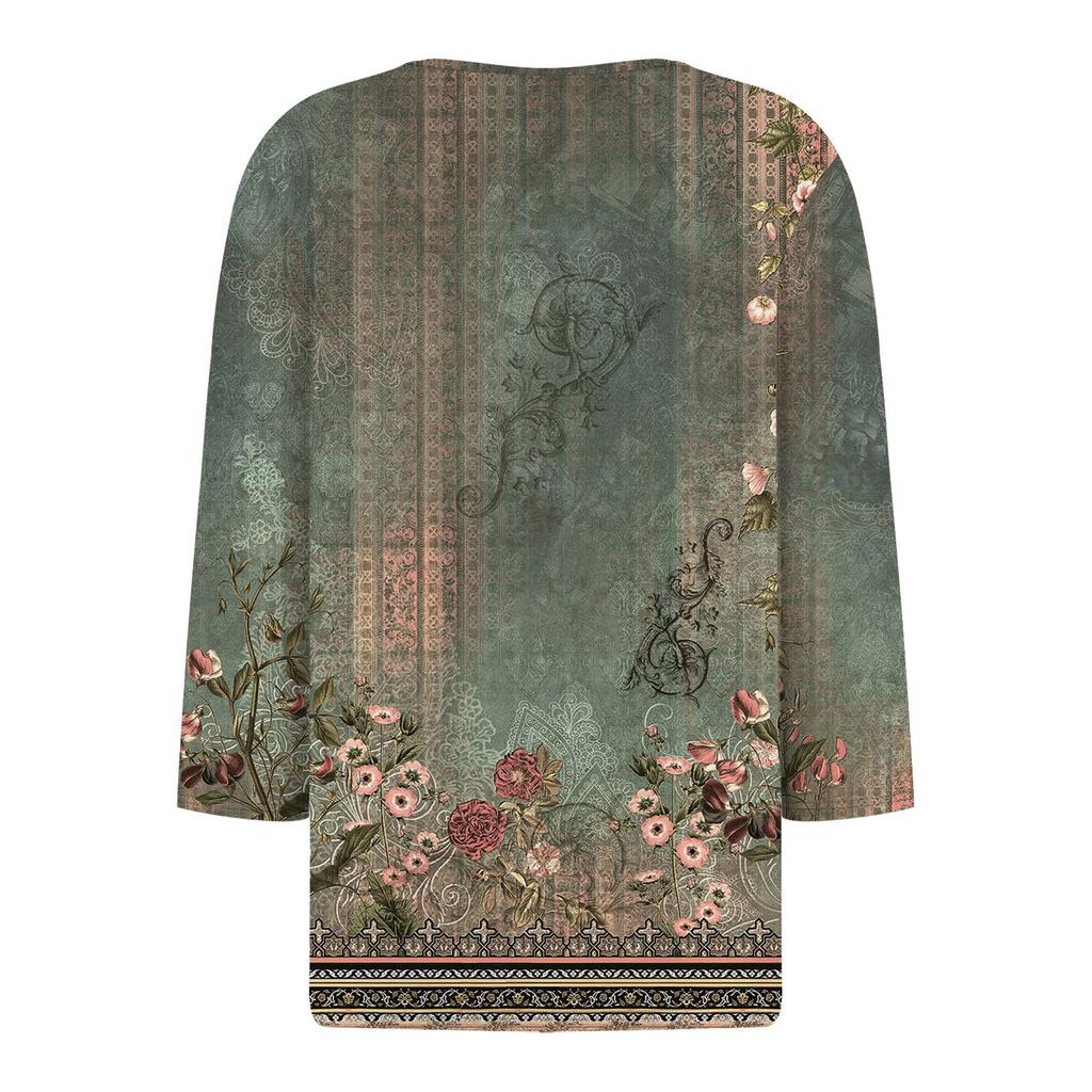 Повседневные модные топы для девочек с принтом, футболка с семью рукавами и пуговицами