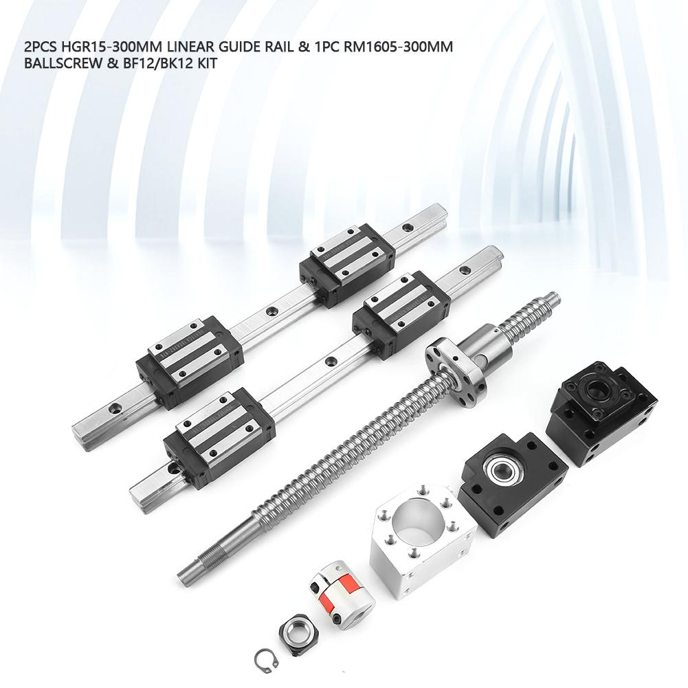 2 шт. HGR15 300 мм Линейная направляющая и 1 шт. RM1605 300 мм Шариковый винт и Комплект BF12 BK12