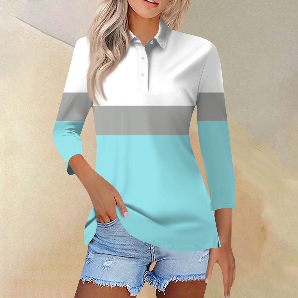 Женская модная повседневная рубашка с короткими рукавами 3/4 с лацканами и принтом, женские топы на пуговицах