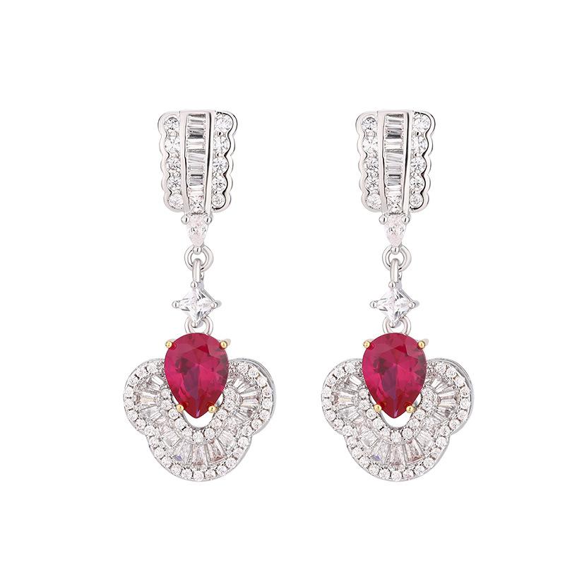 Beauty Expert Pink Crystal Zircon Retro New Chinese Ruby Earrings Long Flower Fringed Flower Decoration