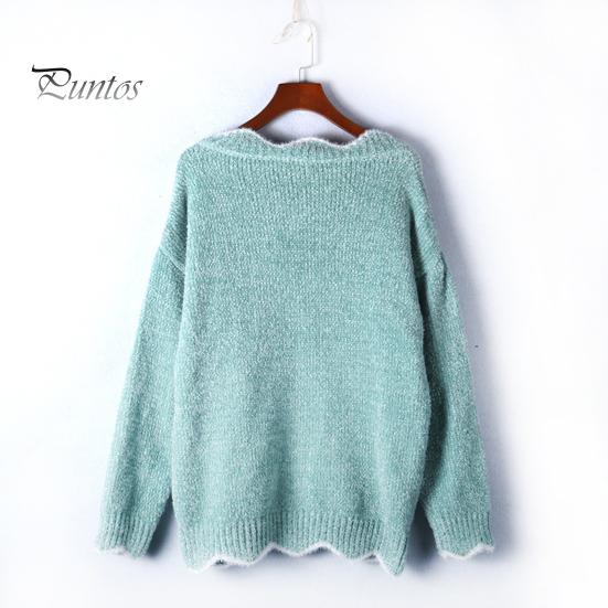 Женский свитер с длинным рукавом, свободный крой, V-образный вырез, вязаный свитер, женский повседневный джемпер, пуловер, топ для осени и зимы