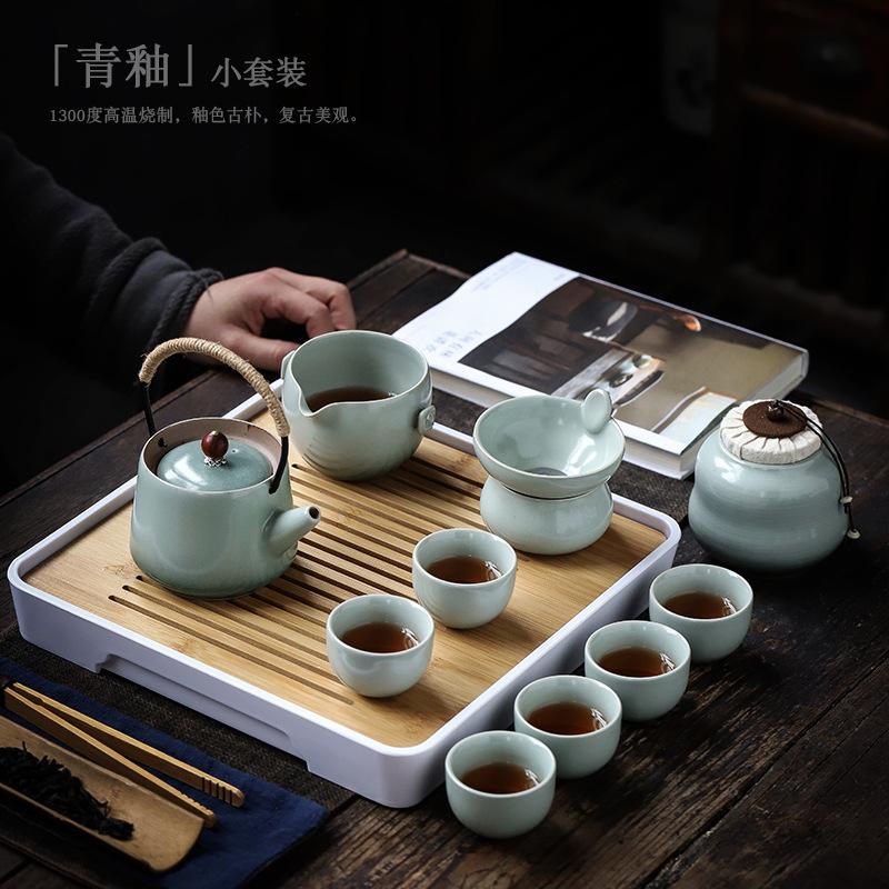 Jianying Kung Fu tea set, household teapot, teacup, complete set of office tea tray, simple small set of tea set, modern