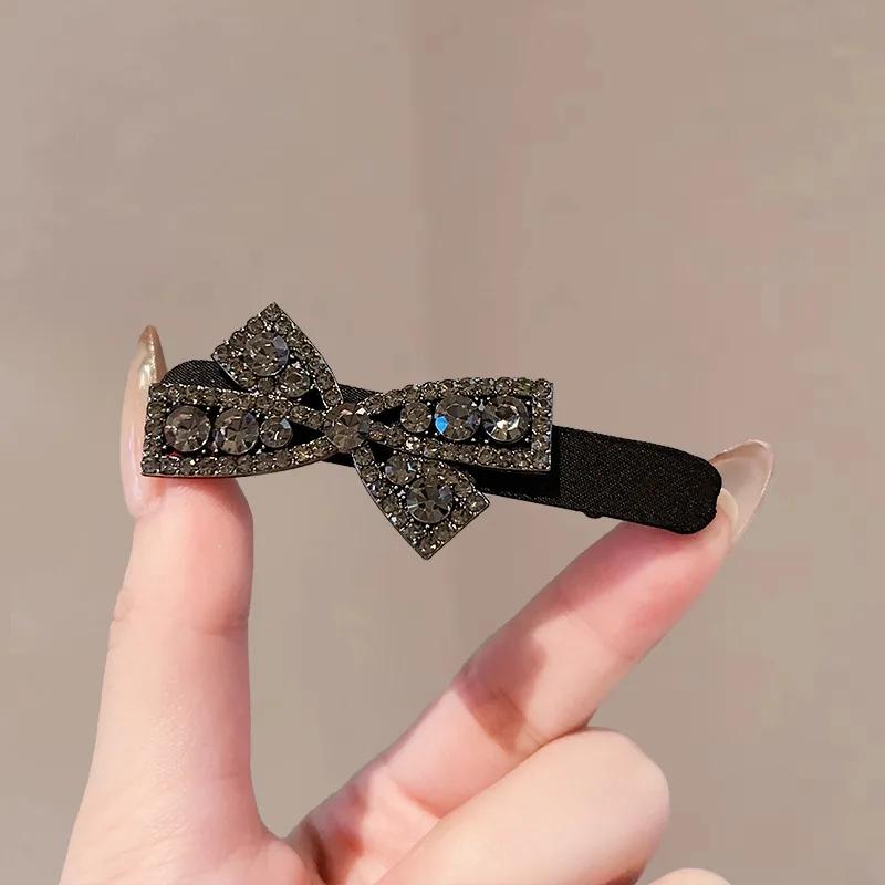 2 шт. Милые заколки для волос с бантиками и стразами для девочек, кавайные, милые головные уборы, бархатные заколки-бантики типа «утиный клюв», детские боковые заколки, заколка для челки