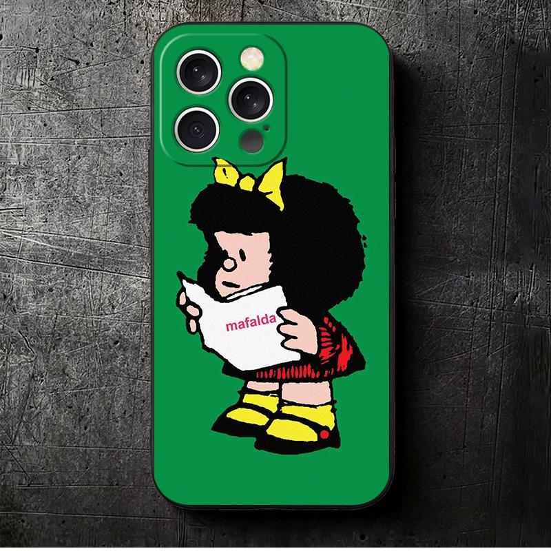 Mafalda Cartoon Cute Soft Phone Case for iPhone 16 16E 17 Air 15 Pro Max 14 Plus 13 Mini 11 12 7 Black Cover Back Shell