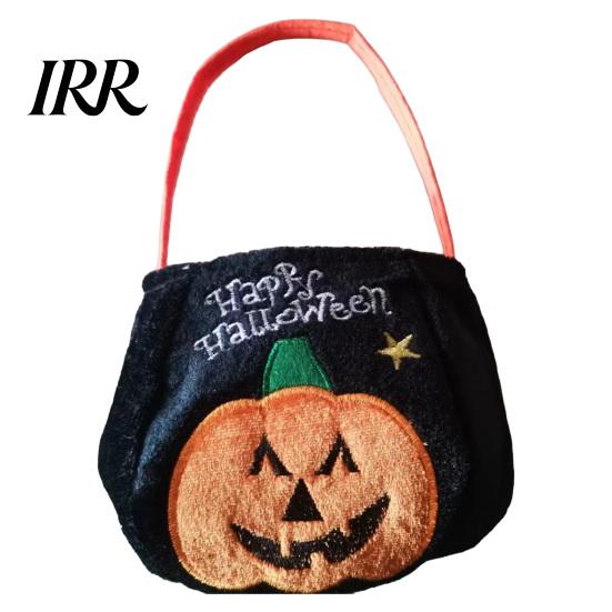 Large Capacity Candy Holder Halloween Trick or Treat Bucket, 9.8x5.9 Inch Pumpkin Witch Black Cat Plush Children's Tote Bag, Soft Basket with