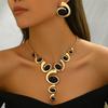 Boho-Chic Women's Jewelry Set: Spiral Snail Design with Black Rhinestone - Includes Y-Necklace & Stud Earrings, Perfect for Everyday & Party Wear