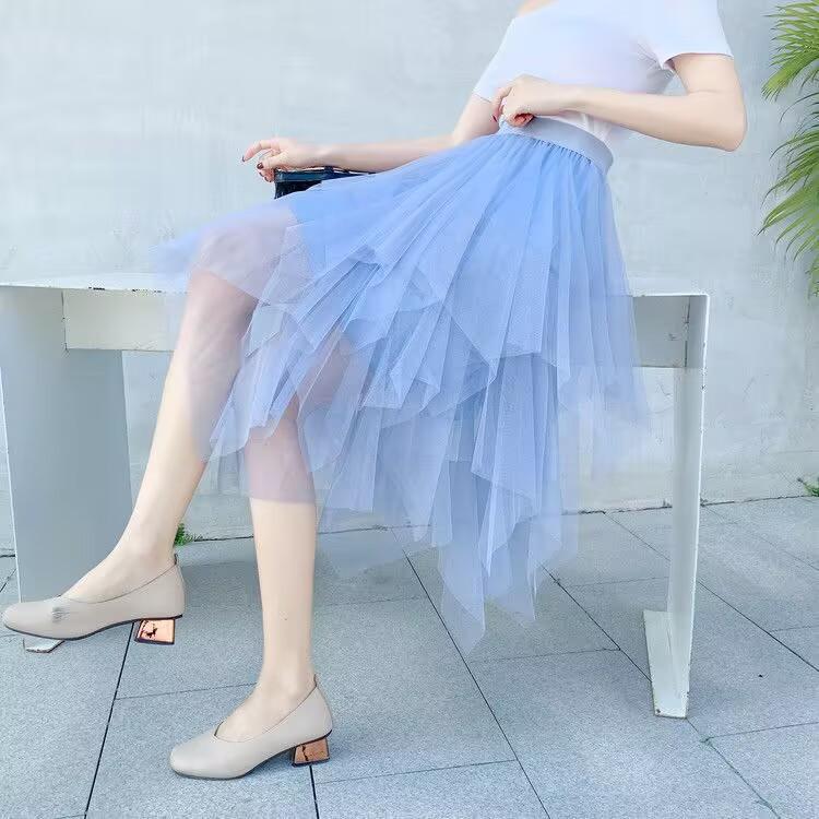 Летняя женская юбка Harajuku повседневная фатиновая юбка модная с высокой талией миди сетчатые юбки женская одежда