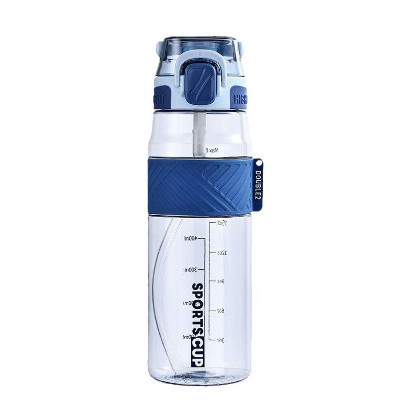 Large Capacity Sport Water Bottle With Removable Straw Leakproof Portable Tritan Cup Measurement Marks 600ml/800ml/1000ml