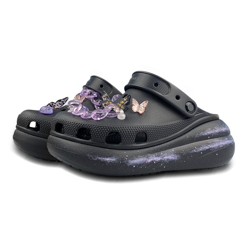 Crocs Crush Clog Ночная бабочка Мечта МАЙ Сделано полностью Цветочные туфли с отверстиями Унисекс Одинаковые черные и фиолетовые