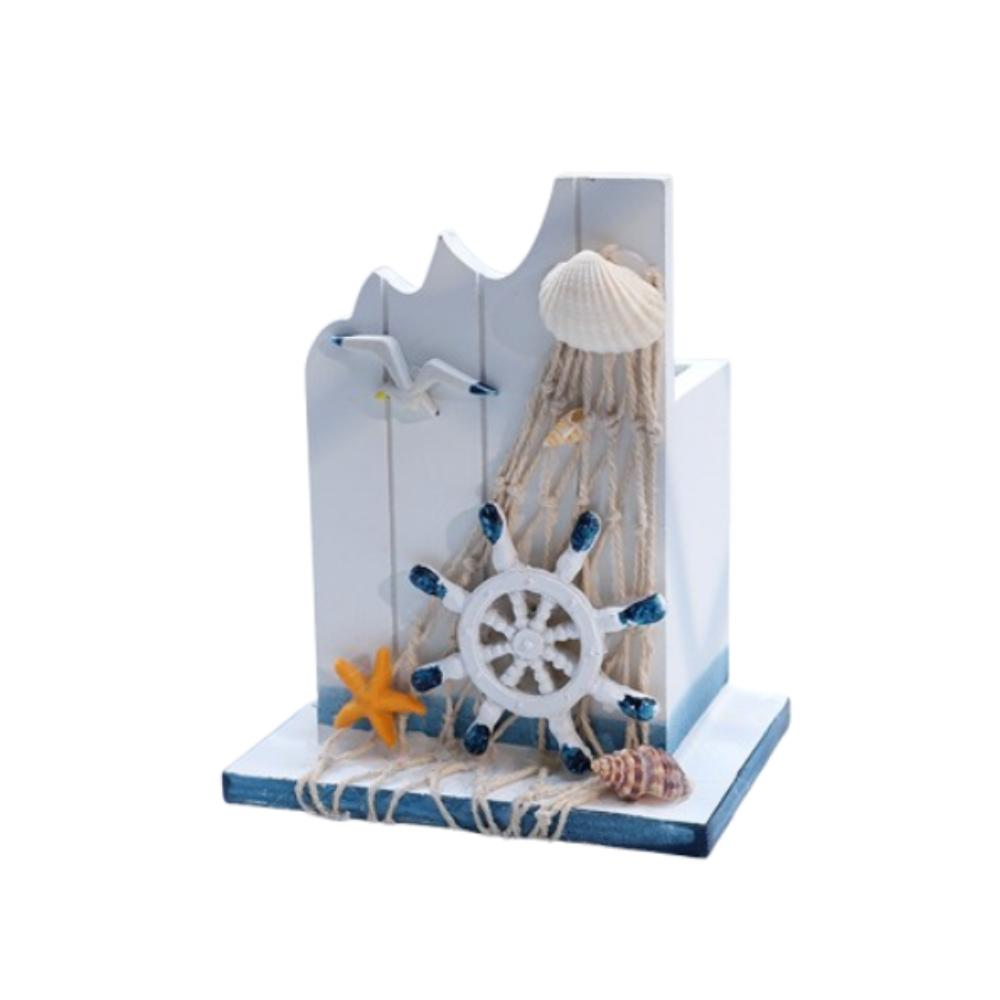 Large Capacity Wooden Pen Holder Ocean Style Pen Container  Office Desktop Decoration