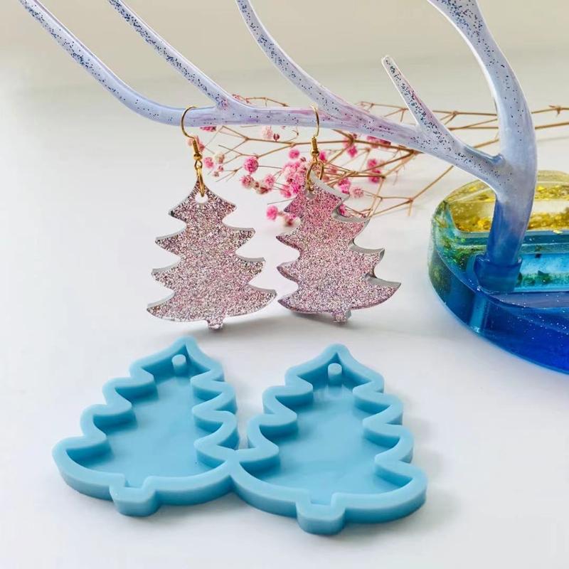 DIY Милые Рождественские Серьги-Елочки Силиконовая Форма Серьги-Капли Пусеты Подвески Форма для Заливки УФ-Кристальная Смола Эпоксидная Форма