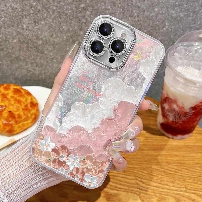 Oil painting clouds for iPhone Apple 16Promax/15/14/13/12/11/8/7 feather yarn mobile phone case x