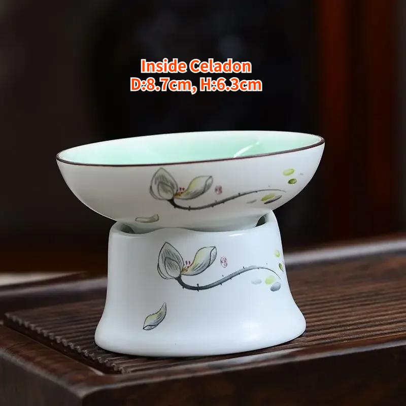 Chinese Tea Set Accessory, Tea Filter, Matte White Ceramic Strainer, Creative Lotus Infuser, Cup Funnel and Stand Set, Teaware
