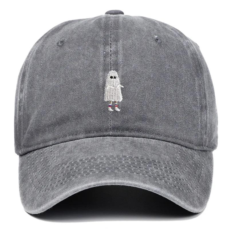 Halloween Ghost Embroidery Baseball Cap Adjustable Lightweight Motorcycle Helmet Style Headwear For Various