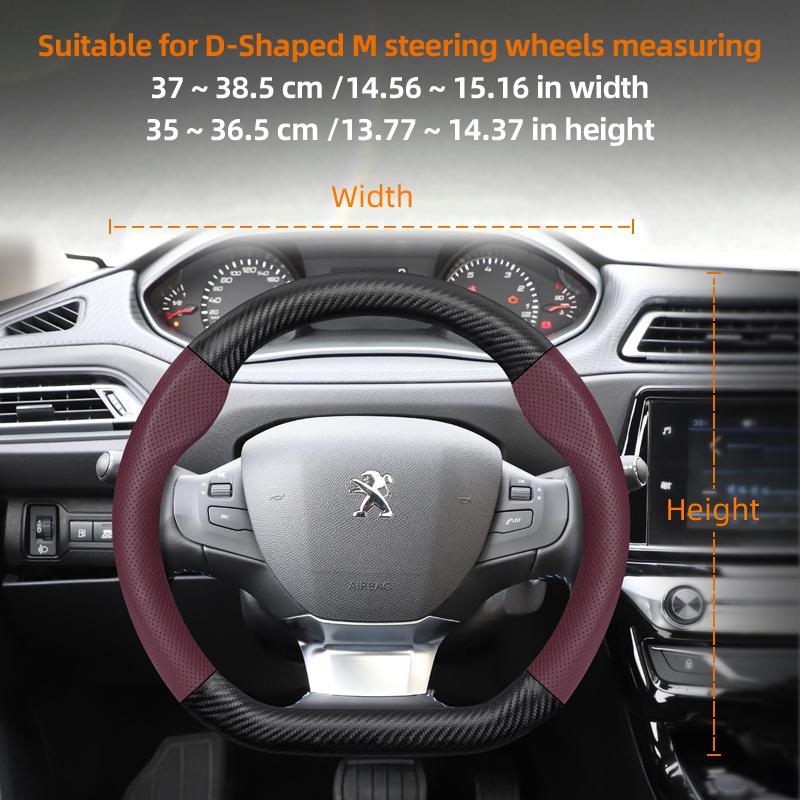 zkfan8 Suitable for Peugeot Breathable Leather Matte Carbon Fiber Texture Steering Wheel Cover Suitable for 206 208 3008 308 207 