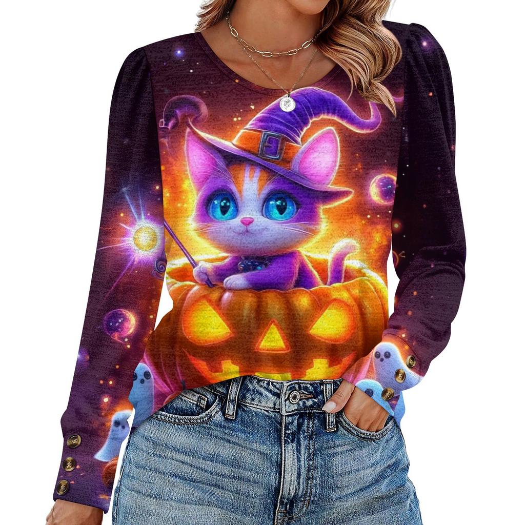 Женский модный топ с длинными рукавами и принтом на Хэллоуин