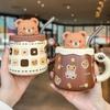 450ml Cute Ceramic Mug with Lid Spoon Breakfast Milk Mugs Juice Cup Lovely Bear Coffee Cup Home Office Couple Water Cup