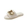 Fashion 2025 New Winter Plush Slippers Fashion Open Toe Solid Color Women's Sandals Metal Chain Casual Women's Shoes Fashion Shoes