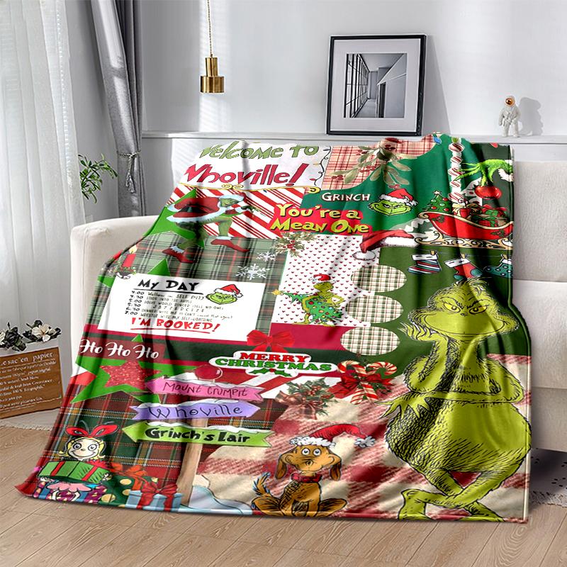 1Pc Christmas Grinch Whoville Decorations Blanket Soft And Comfortable Casual Warm Camping Travel Christmas Halloween Gift M921650