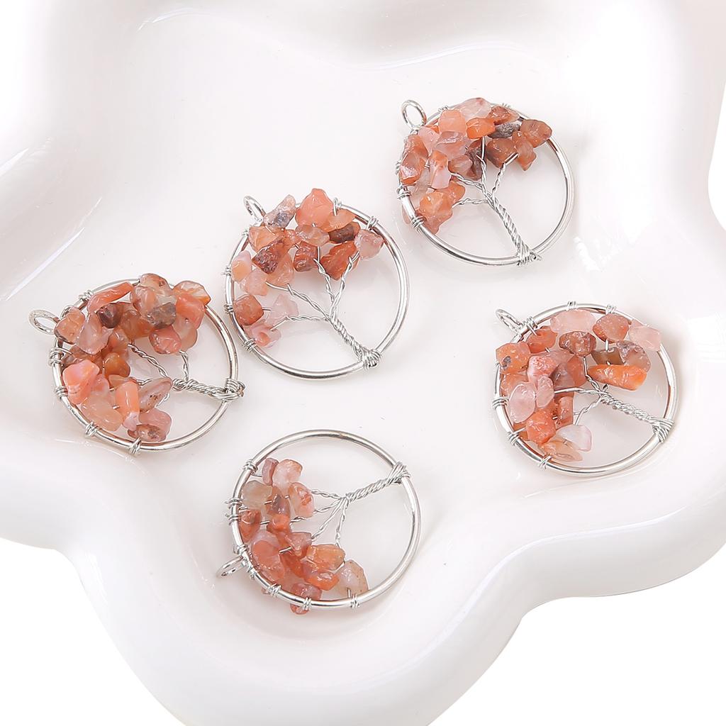 30mm Natural Gemstone Stone Beads Charms Tree Pendant DIY Jewelry Making Necklace Accessories