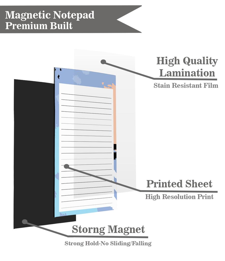 Inkdotpot Pack of 6 Funny Magnetic Dry Erase List For Fridge, Wipe Clean W NoStain, Quick Notes Shopping & Grocery List Whiteboard for Fridge