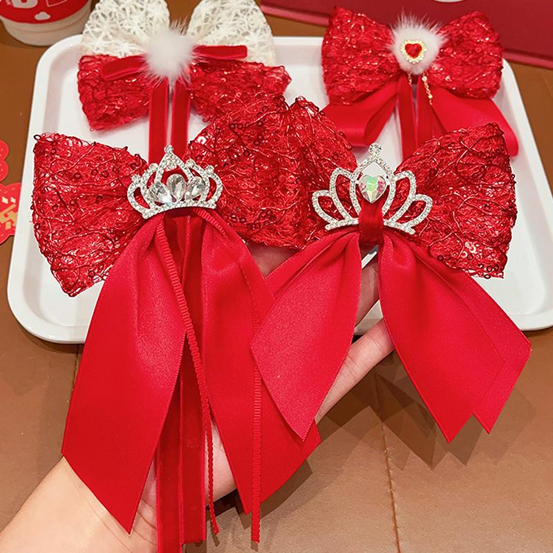 Милая красная лента-бантик для детей, заколка для волос Kawaii, годовая заколка для женщин и девочек, изысканные аксессуары для волос, подарки