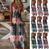 Plus Size Women Fashion Casual Sleeveless Camisole V-neck Print Tank Long Dress