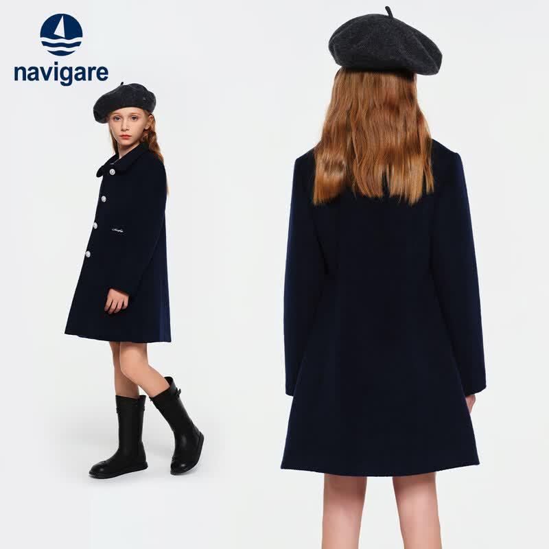 Navigare Girls' Retro Classic Wool Blend Coat