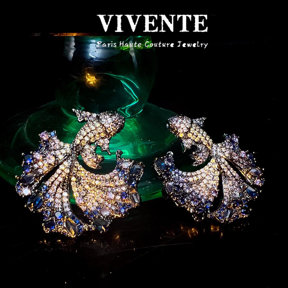 Серьги «Синий кит»: Родированное серебро S925 с цирконом, Высококлассный подиумный стиль