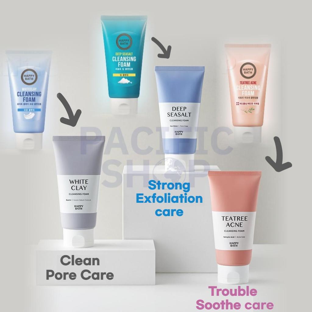 HAPPY BATH Deep Seasalt, White Clay, Teatre Acne Cleansing Foam 150g (pore Cleansing, Exfoliation, Acne Care)